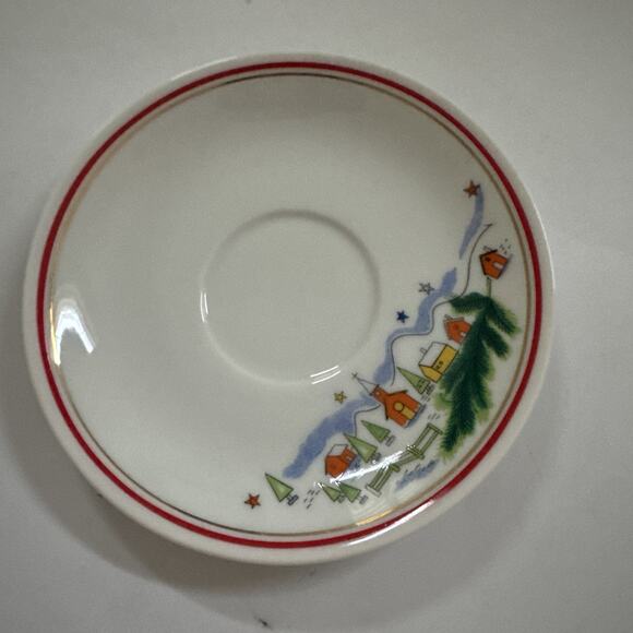 Vintage 4pc Set Salem China Christmas Eve Teacups and Saucers Holiday Dinnerware - Picture 8 of 10